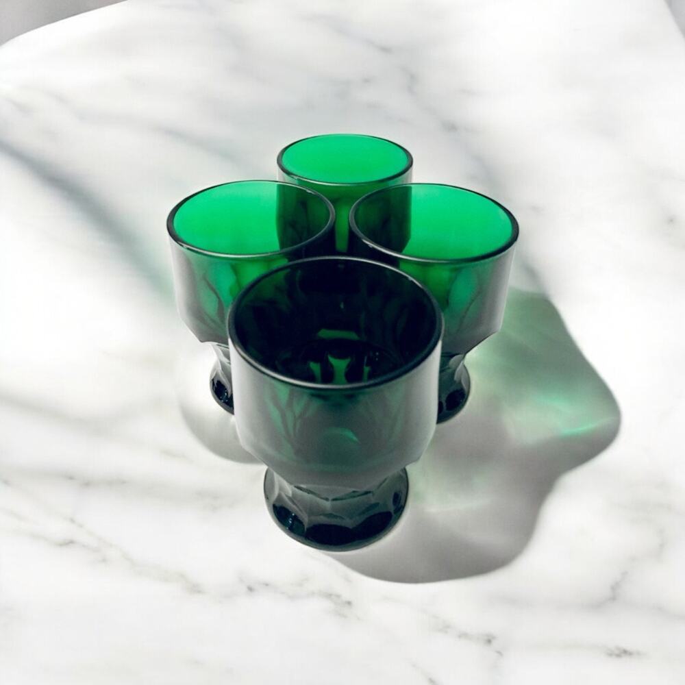 4 Vtg Georgian Emerald Green Tumbler Glasses Honeycomb Drinkware 4.25” MCM - Picture 5 of 5